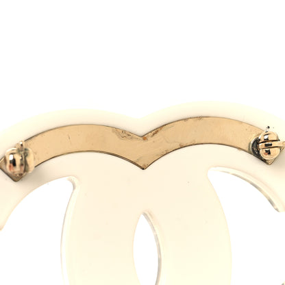 Chanel Resin Crystal Chanel Paris Logo CC Brooch Black White Gold 4 of 5