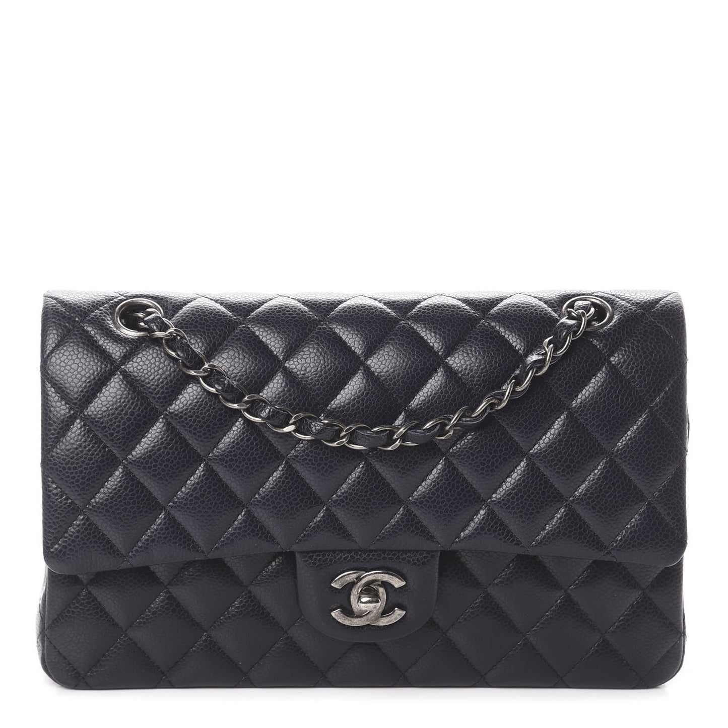 Caviar Quilted Medium Double Flap Navy