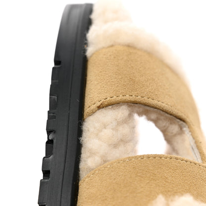 Hermes Suede Goatskin Woolskin Womens Chypre Sandals 38 Golden Beige 14 of 16