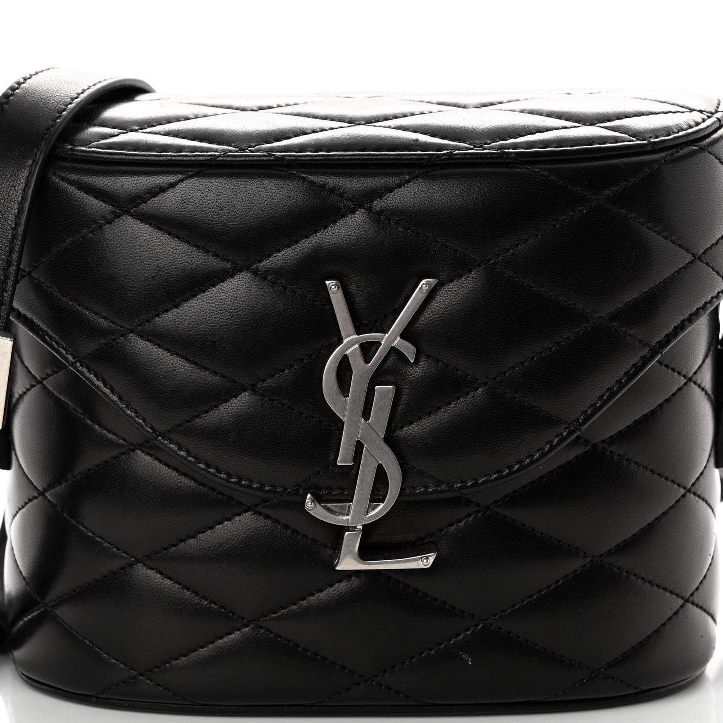 Lambskin Quilted Monogram June Box Bag Black