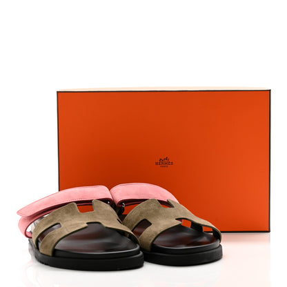 Hermes Suede Goatskin Womens Chypre Sandals 41 Toundra Rose Du Desert 9 of 9
