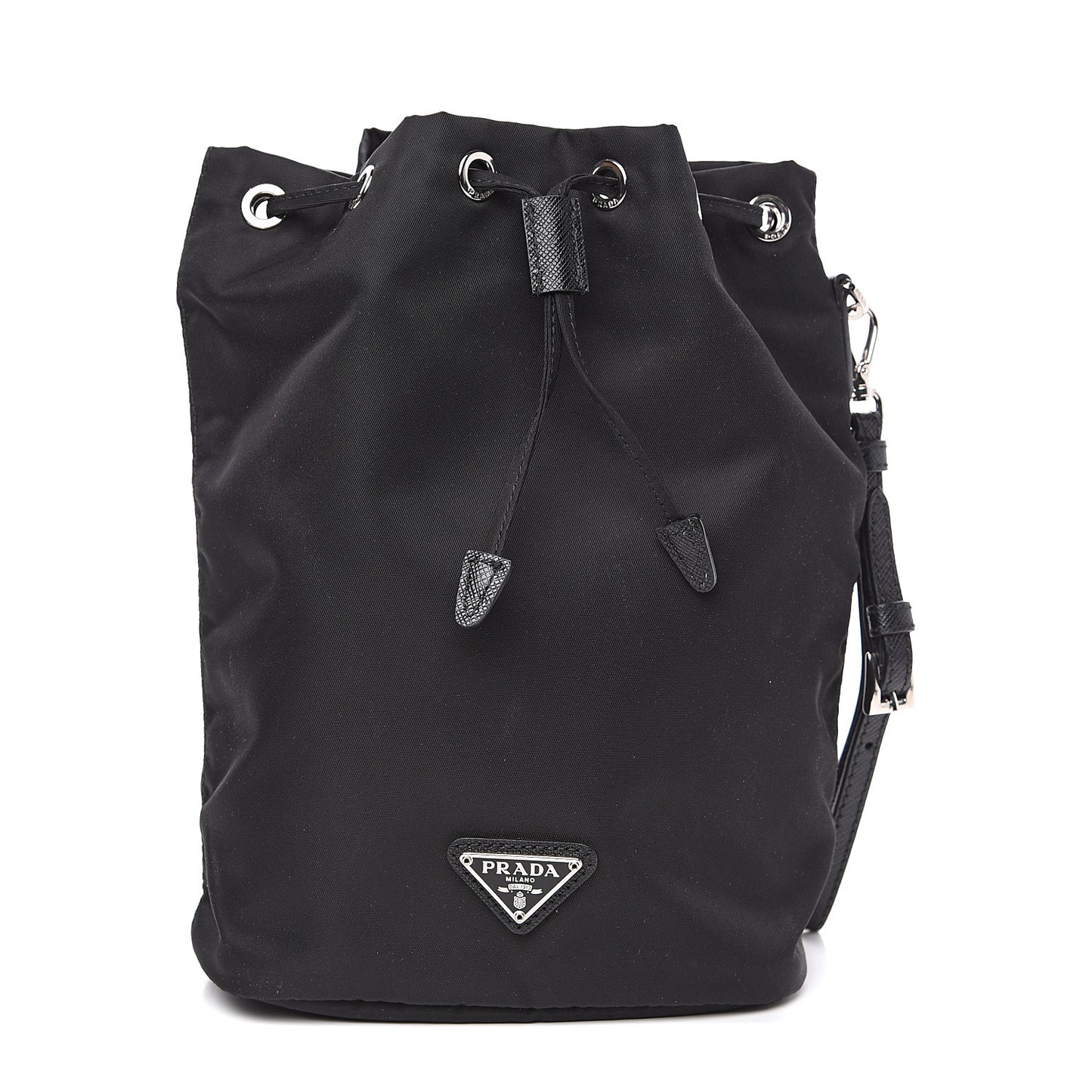 Saffiano Tessuto Nylon Vela Bucket Wristlet Black