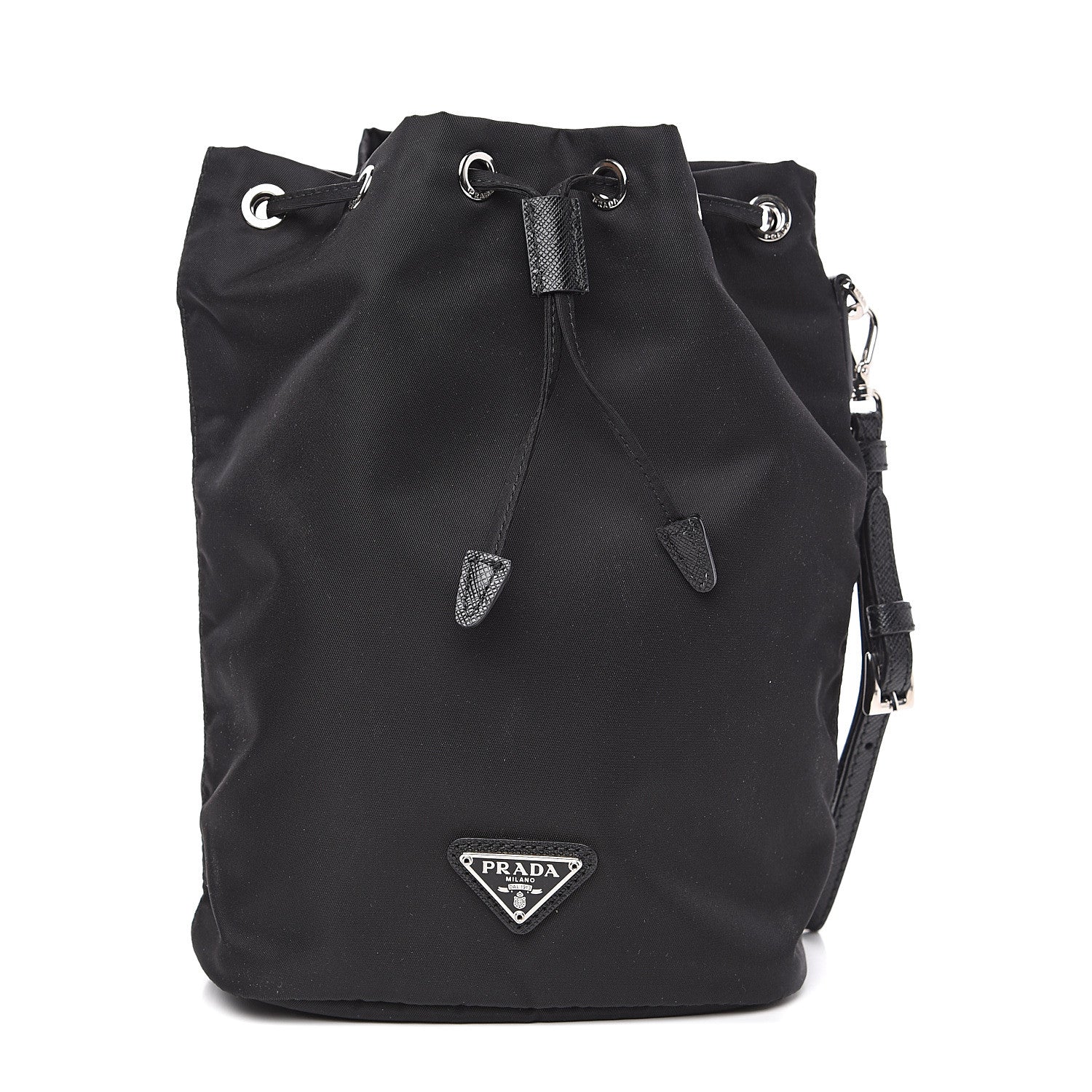 Prada Saffiano Tessuto Nylon Vela Bucket Wristlet Black 1 of 8