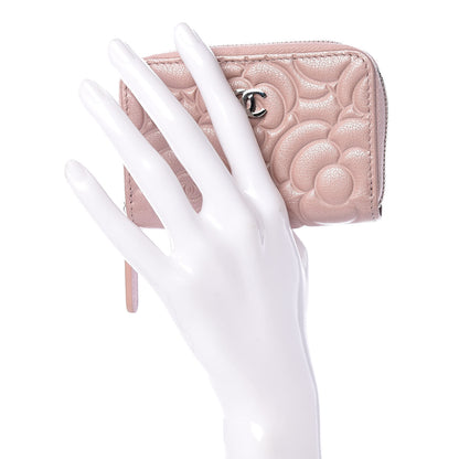 Chanel Goatskin Camellia Embossed Zip Coin Purse Pink 2 of 8