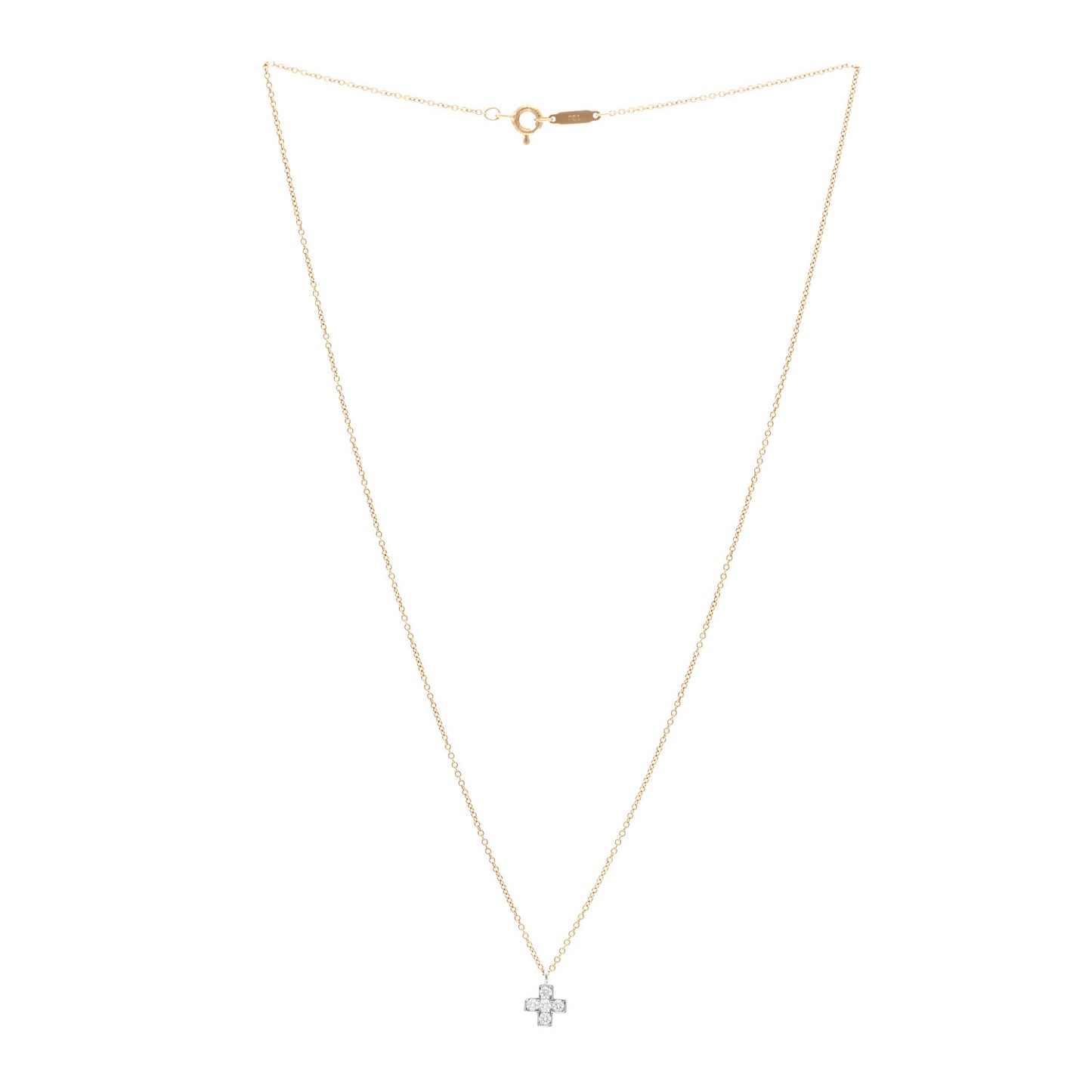 18K Yellow Gold Platinum Diamond Cruciform Cross Pendant Necklace