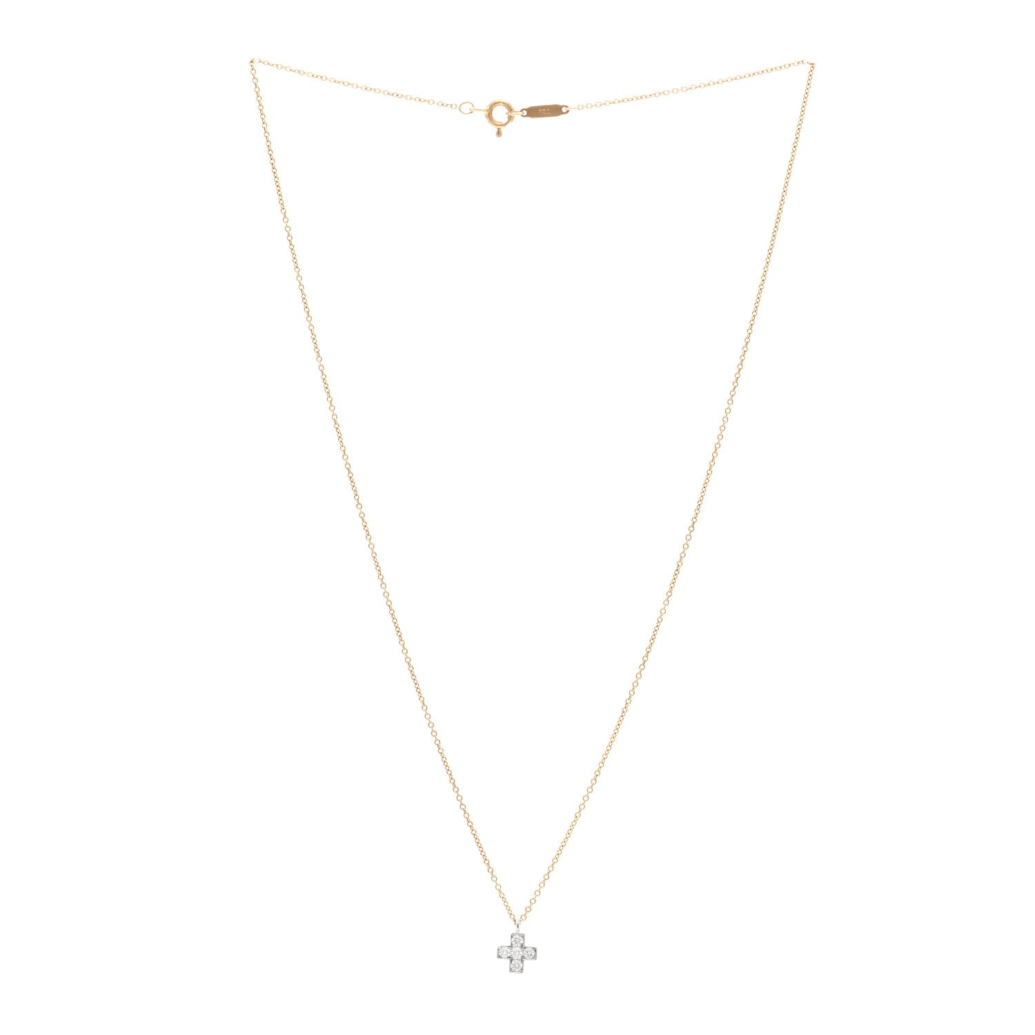 Tiffany 18K Yellow Gold Platinum Diamond Cruciform Cross Pendant Necklace 3 of 4
