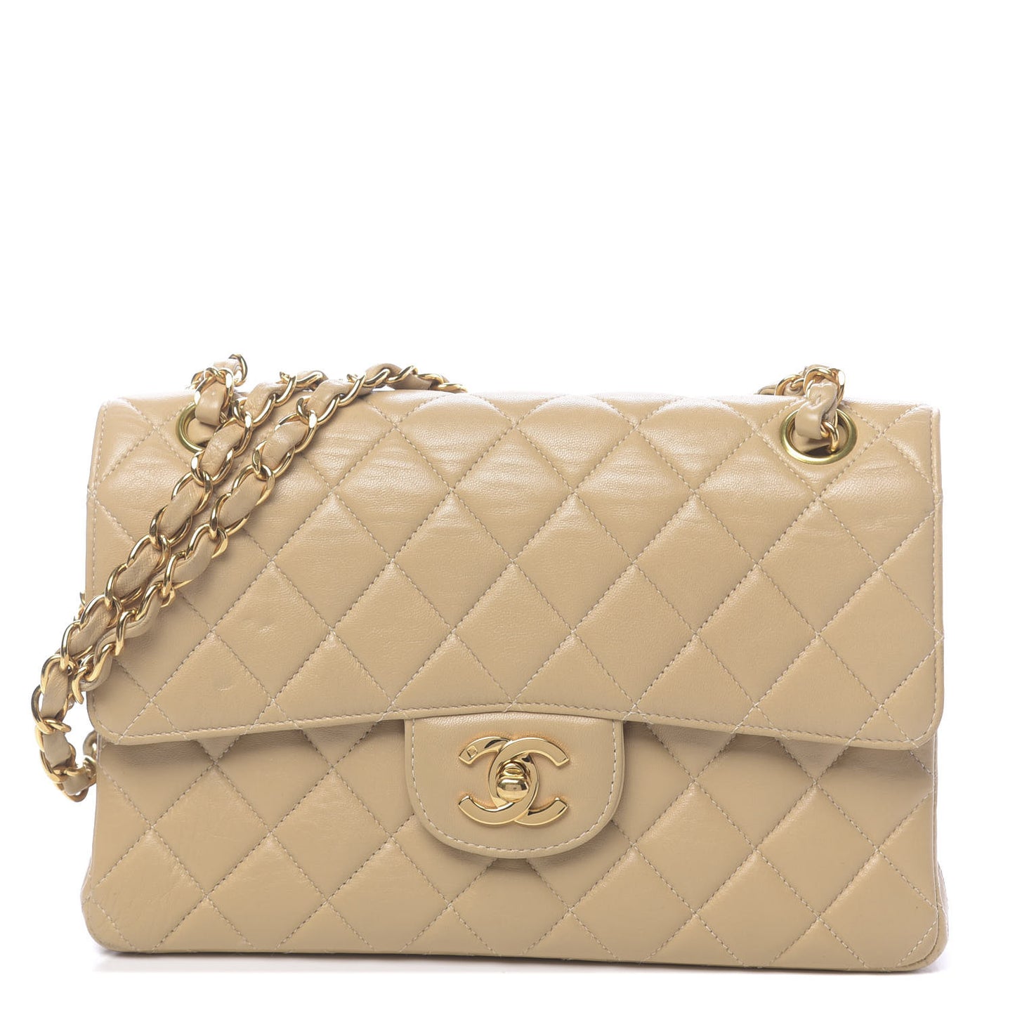 Lambskin Quilted Small Double Sided Flap Beige