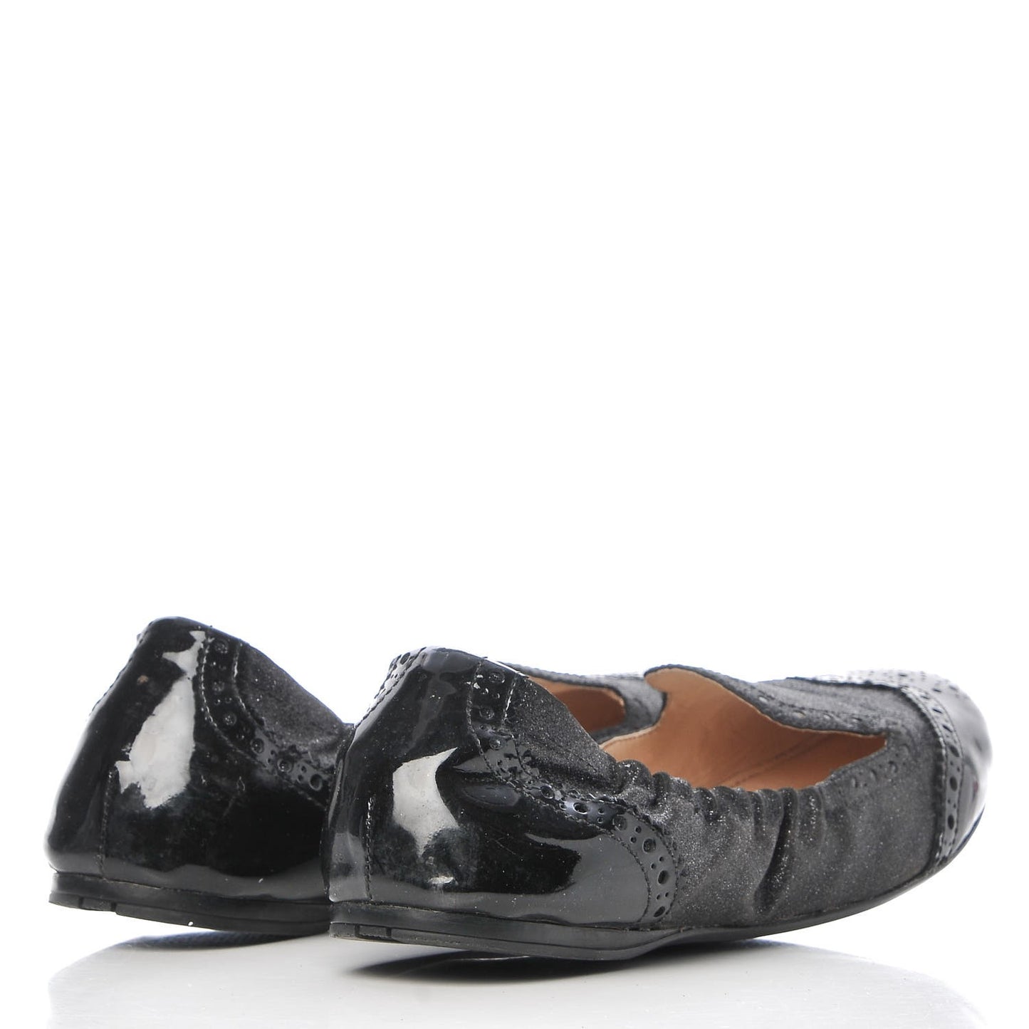 Suede Vernice Glitter Smoking Oxford Ballet Flats 37.5 Black
