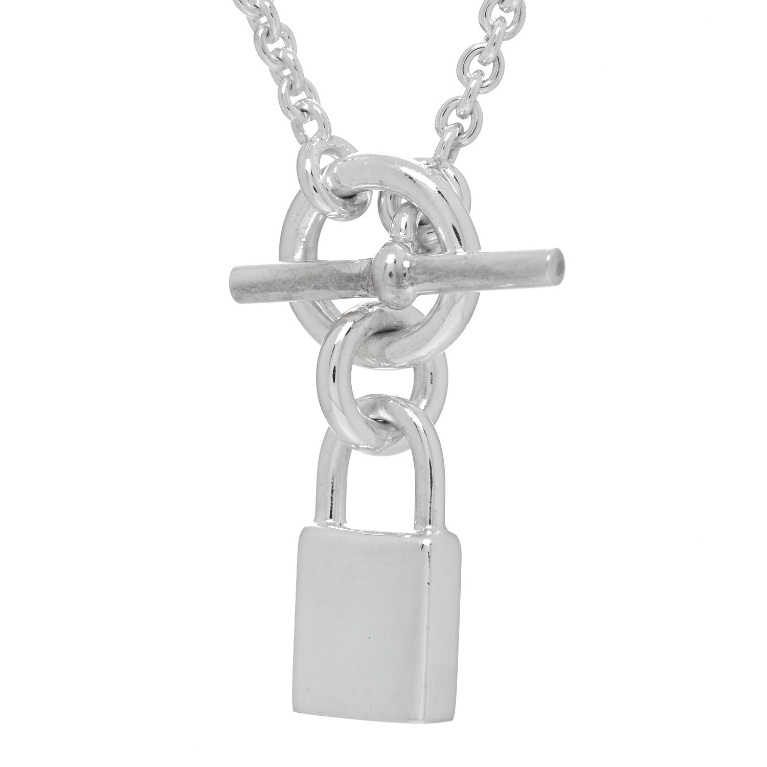 Hermes Sterling Silver Cadenas Kelly Lock Pendant Necklace 4 of 6