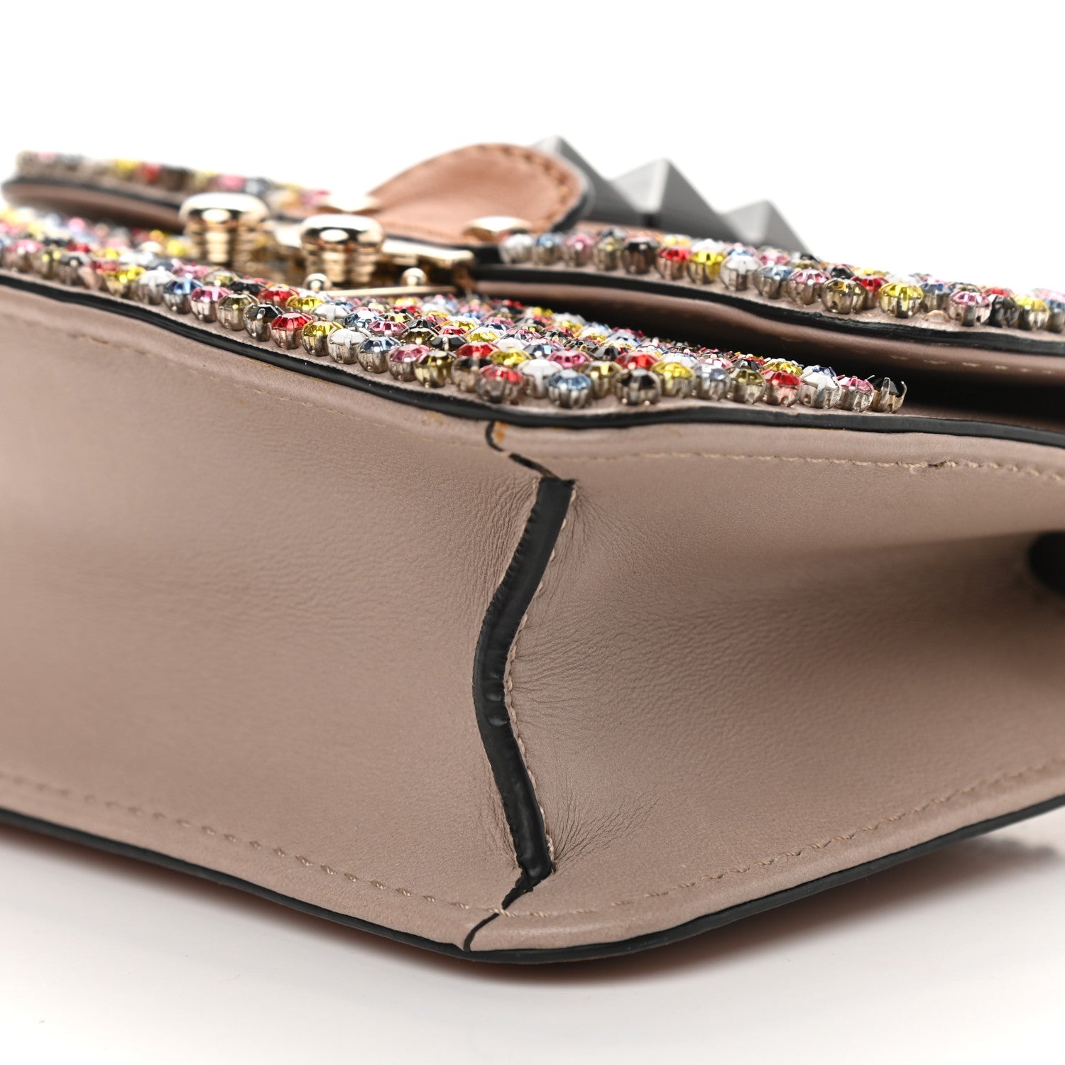 Valentino Garavani Vitello Crystal Embellished Mini Glam Lock Rockstud Flap Multicolor Brown 9 of 9