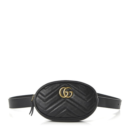Gucci Calfskin Matelasse GG Marmont Belt Bag 85 34 Black 1 of 10