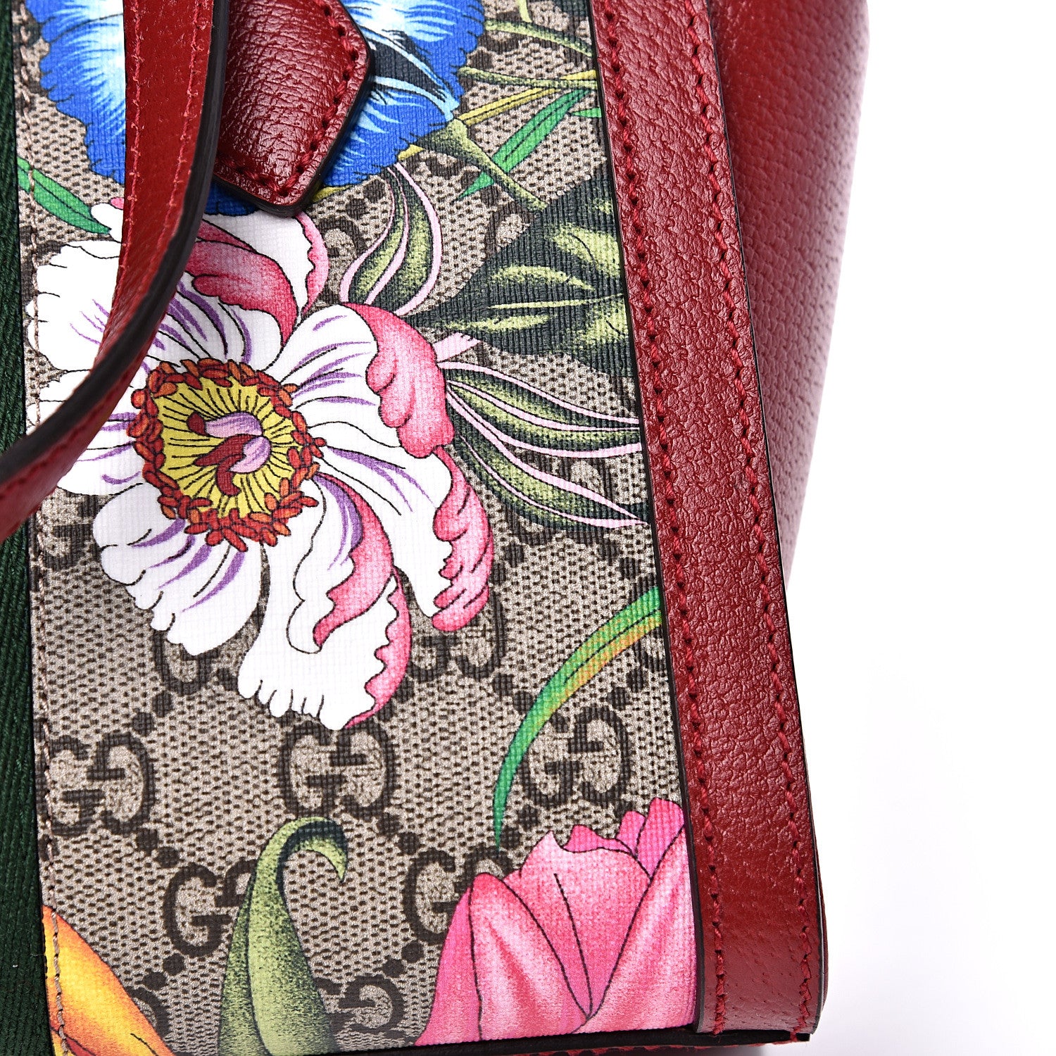Gucci GG Supreme Monogram Flora Web Small Ophidia Tote Bag Red 10 of 11