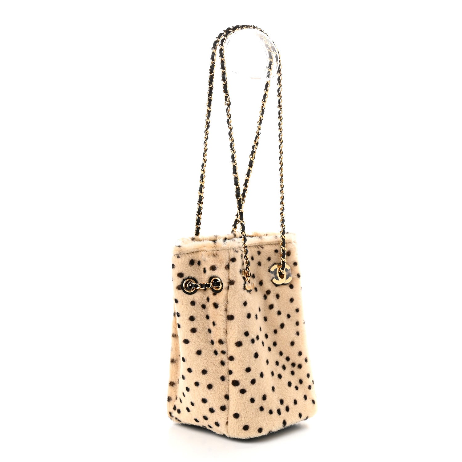 Chanel Pony Hair Cheetah Printed CC Chain Bucket Bag Light Beige Black 2 of 10