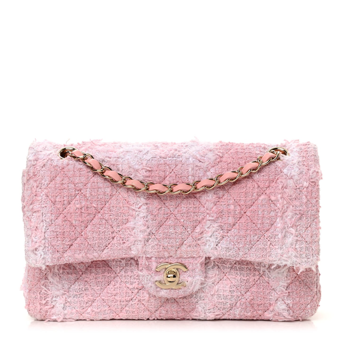 Tweed Medium Double Flap Light Pink White