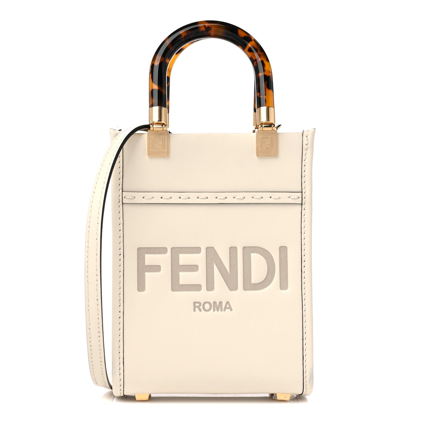 Vitello King Plexiglass Logo Embossed Mini Fendi Sunshine Shopper Tote White Ice