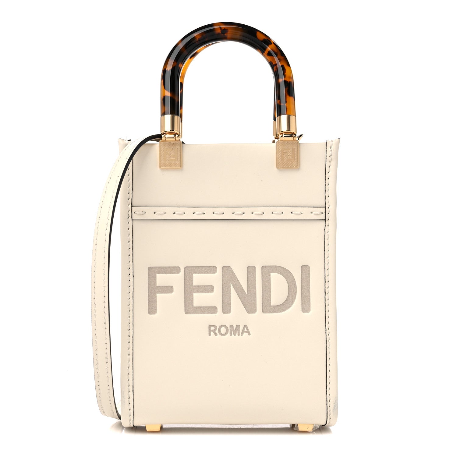 Fendi Vitello King Plexiglass Logo Embossed Mini Fendi Sunshine Shopper Tote White Ice 1 of 9