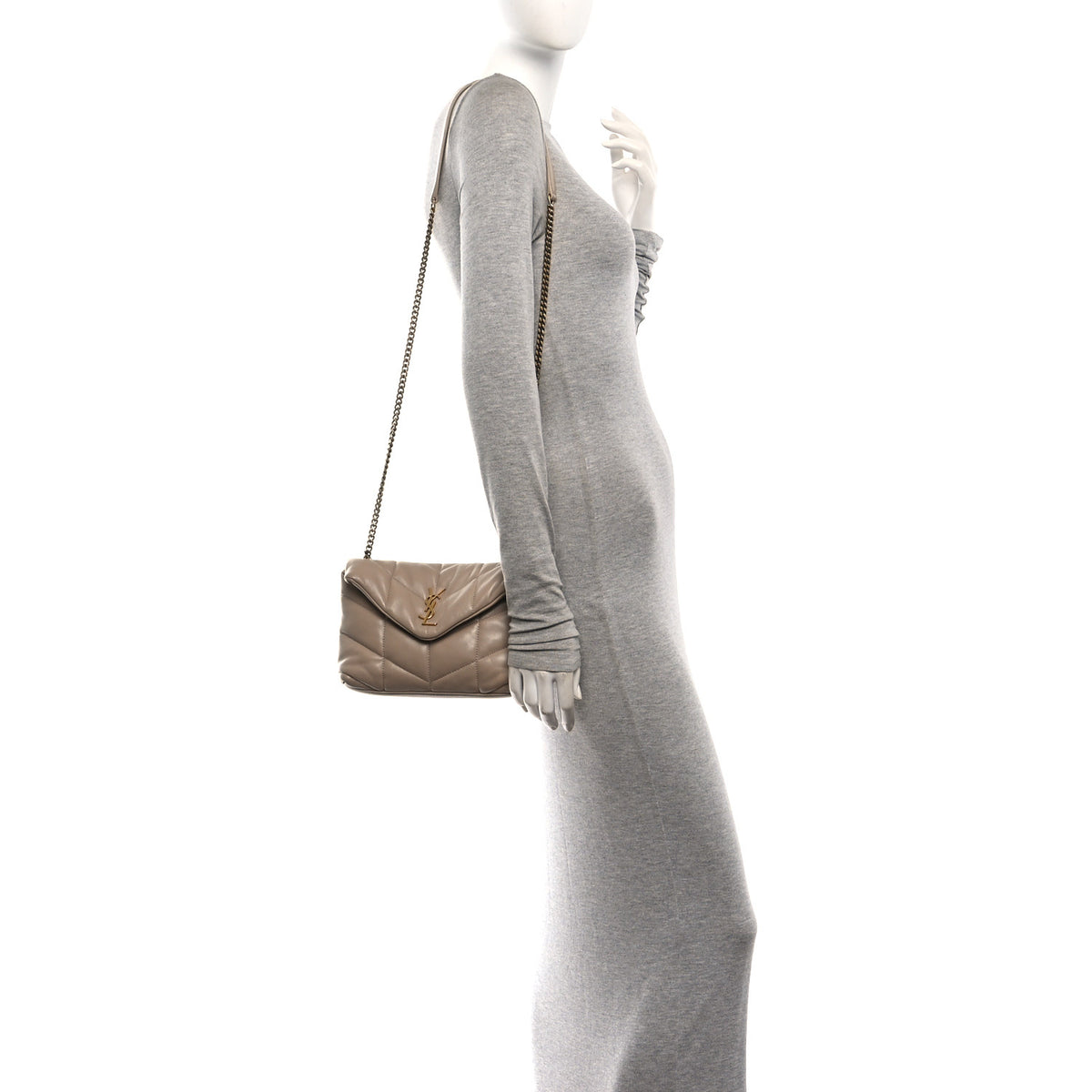 Lambskin Quilted Toy Loulou Puffer Monogram Chain Satchel Nude Powder