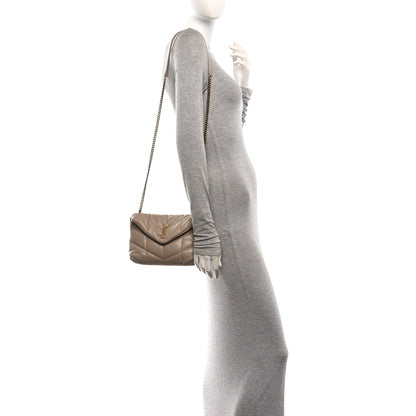 Saint Laurent Lambskin Quilted Toy Loulou Puffer Monogram Chain Satchel Nude Powder 3 of 14
