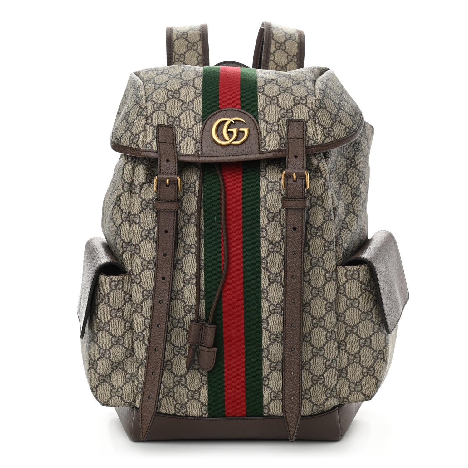 Gucci GG Supreme Monogram Medium Ophidia Double Buckle Backpack Brown 1 of 12