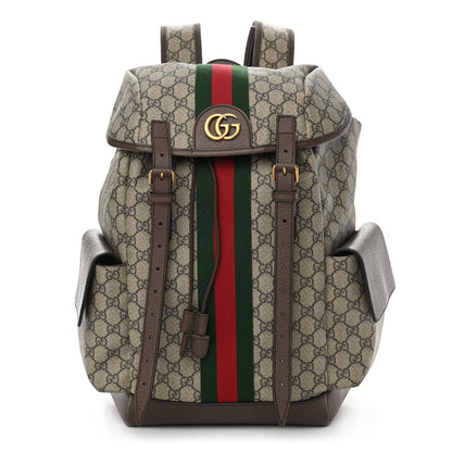 Gucci GG Supreme Monogram Medium Ophidia Double Buckle Backpack Brown 1 of 12