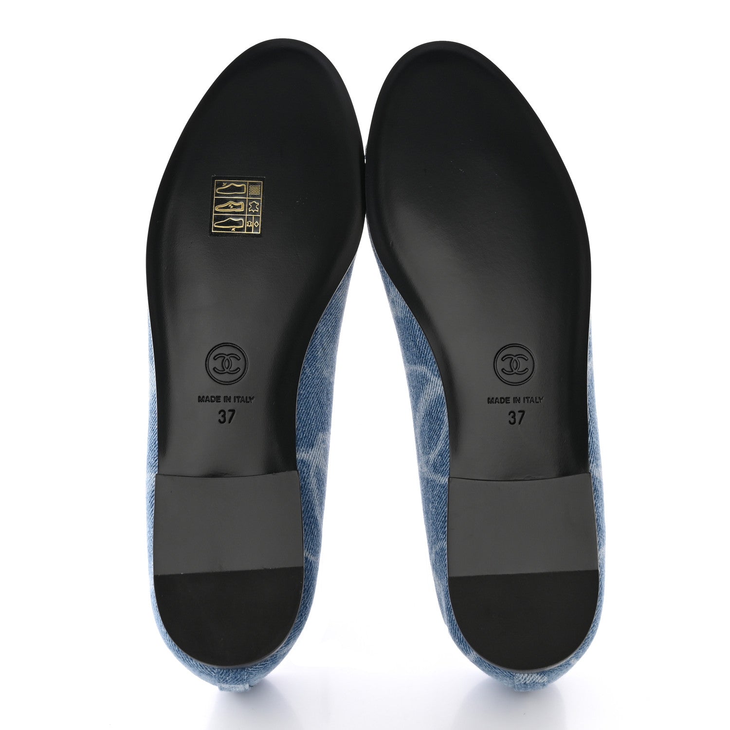 Chanel Denim Printed CC Cap Toe Ballerina Flats 37 Light Blue White 5 of 13