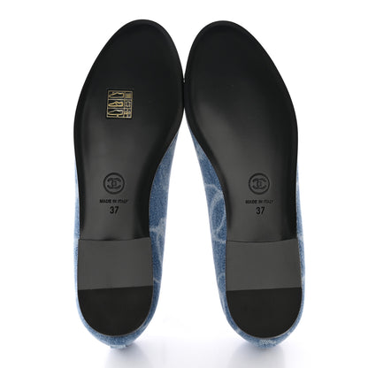 Chanel Denim Printed CC Cap Toe Ballerina Flats 37 Light Blue White 5 of 13