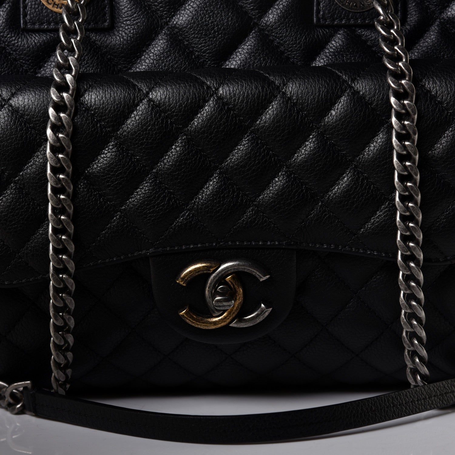 Chanel Metallic Grained Calfskin Quilted Large Casual Pocket Tote Black 6 of 6