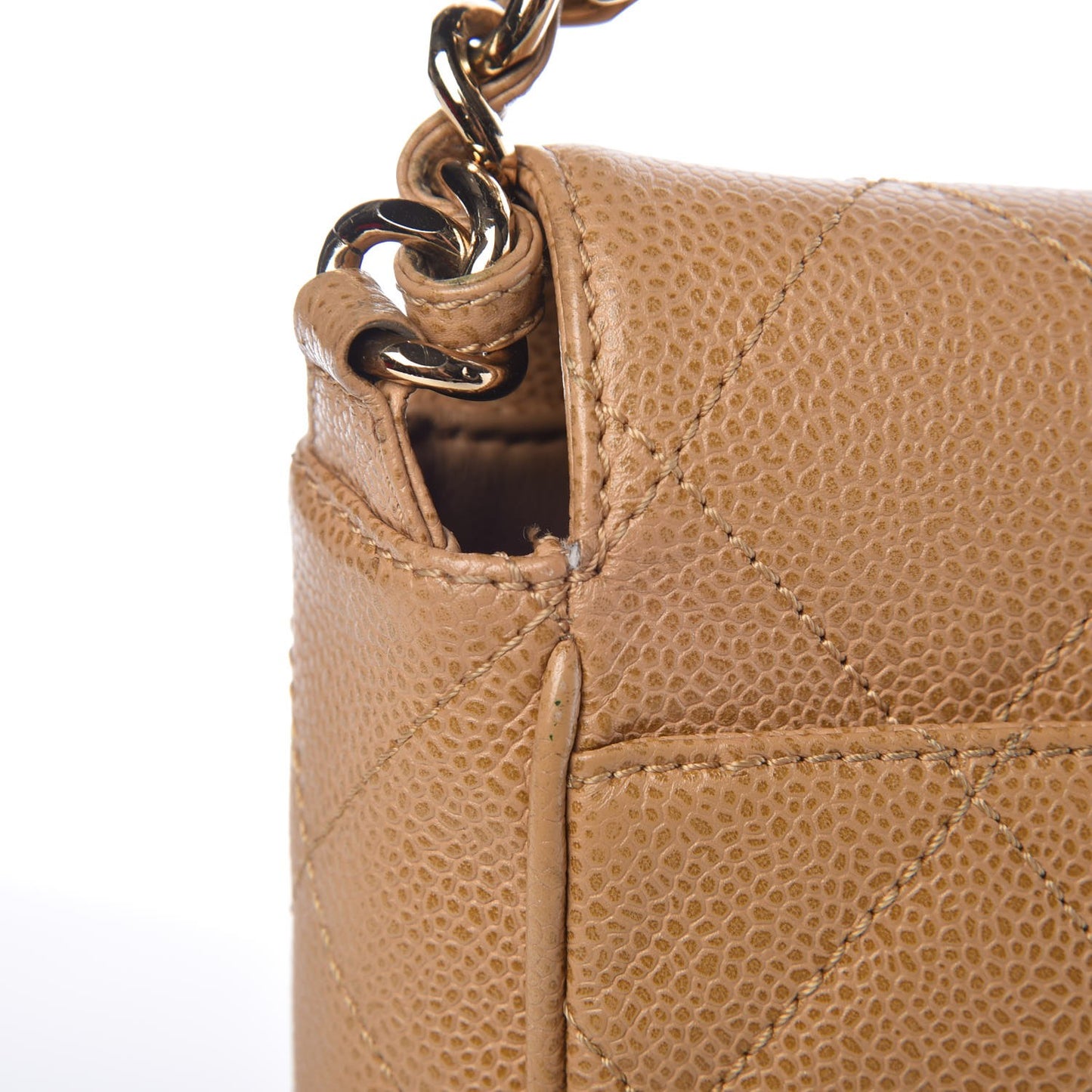 Caviar Quilted Medium Single Flap Beige