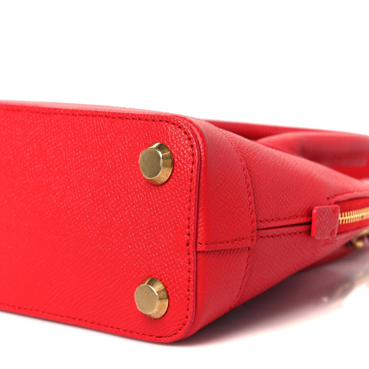Signature Grained Calfskin Logo XXS Ville Top Handle Bag Rouge Coquelicot Black
