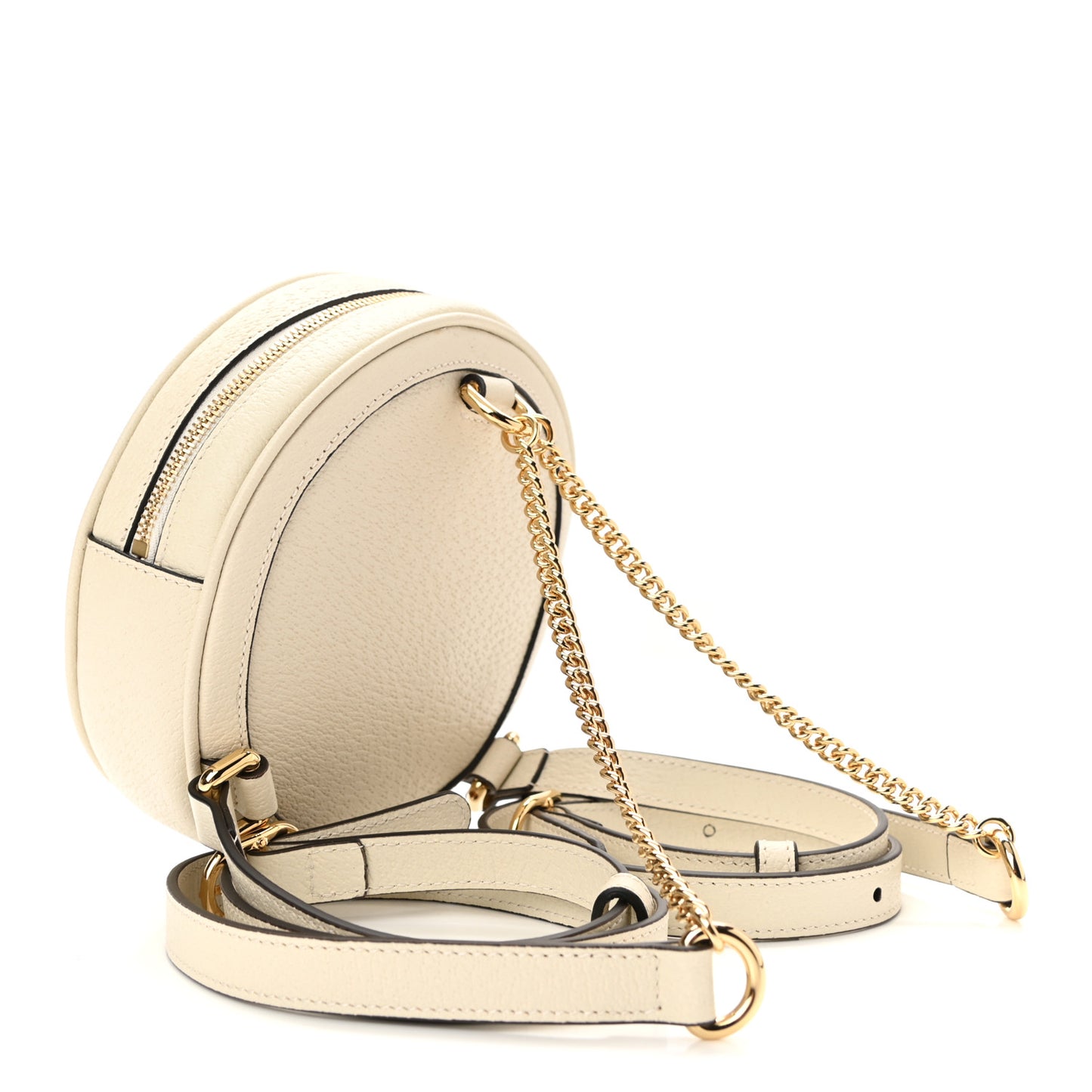 Textured Calfskin Web Mini Ophidia Round Backpack Mystic White