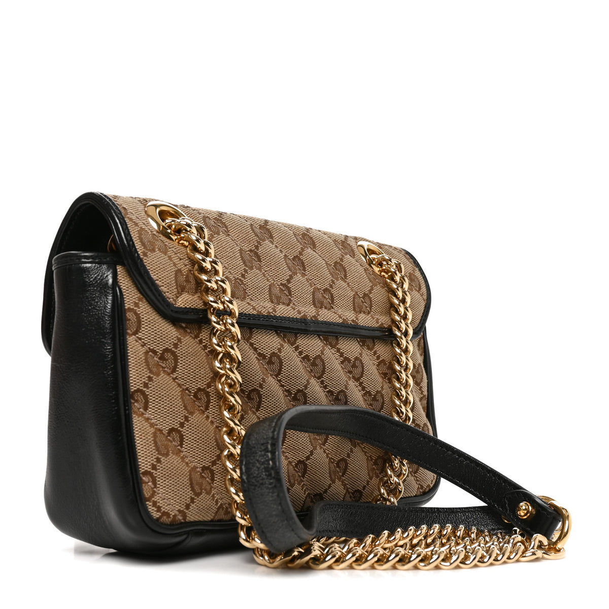 Monogram Matelasse Diagonal Mini GG Marmont Shoulder Bag Beige Black