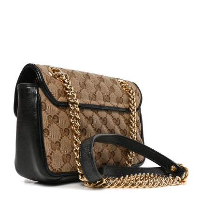 Gucci Monogram Matelasse Diagonal Mini GG Marmont Shoulder Bag Beige Black 2 of 10