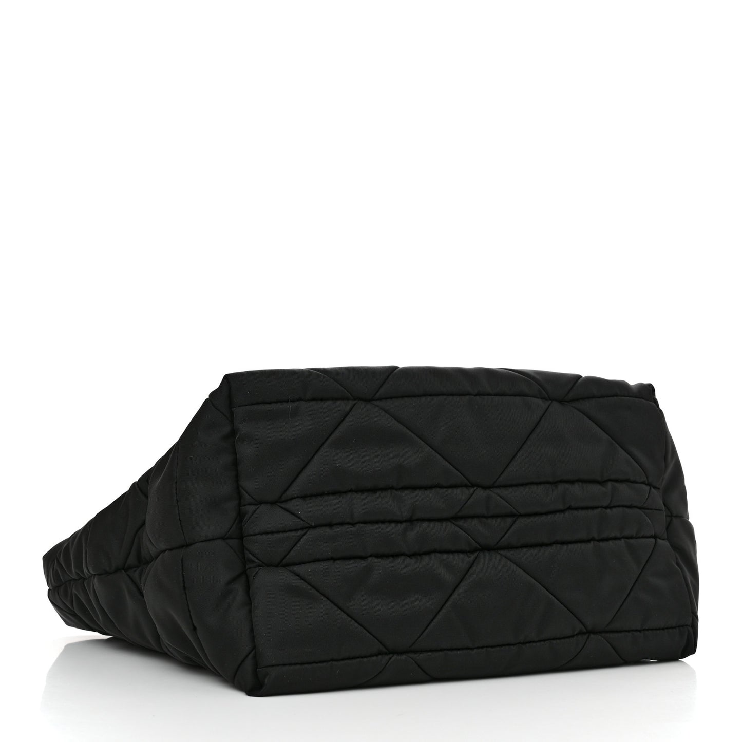 Re-Nylon Nappa Triangle Quilted Padded Small Double Handled Zip Tote Black