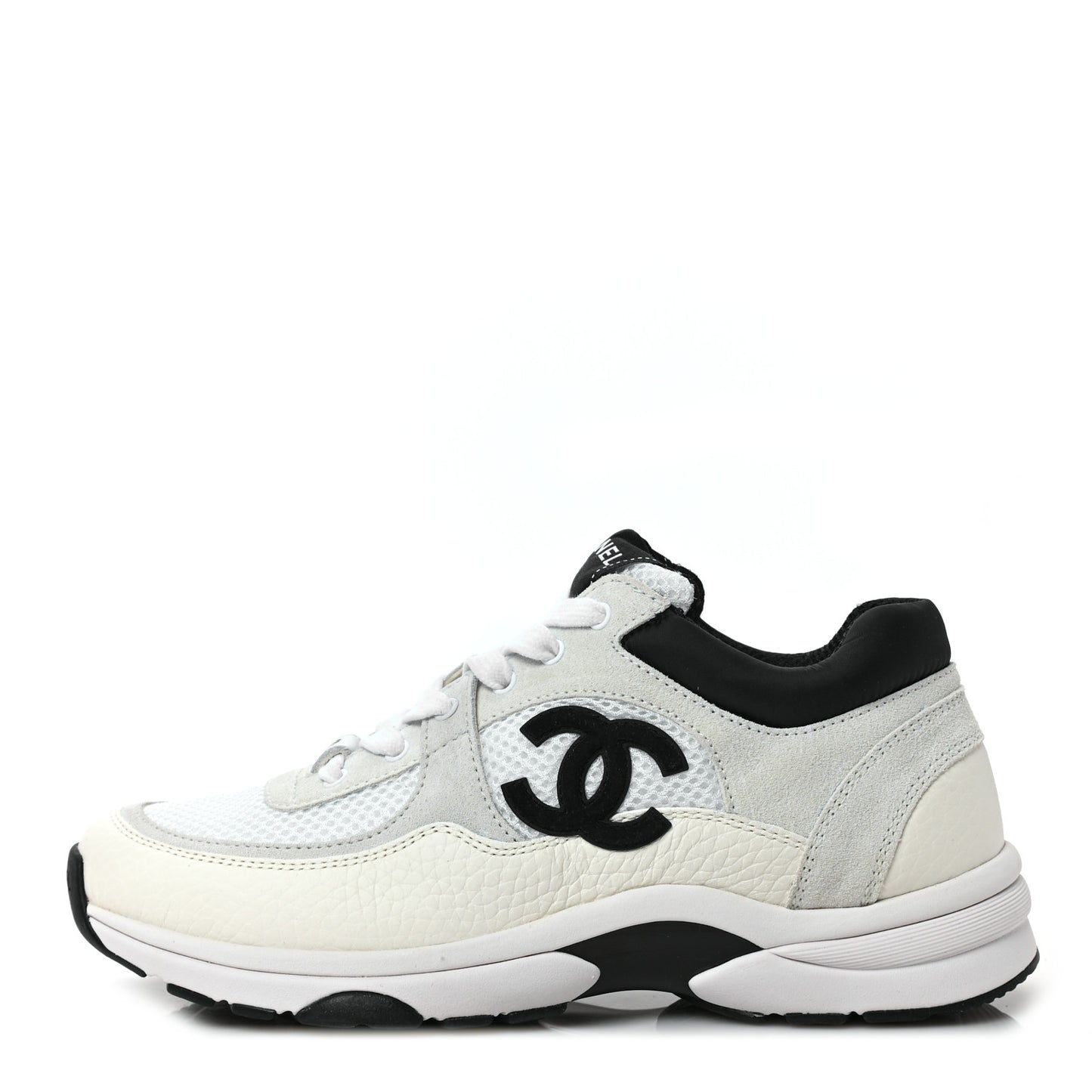Mesh Suede Calfskin Grained Calfskin Womens CC Sneakers 37 White Black