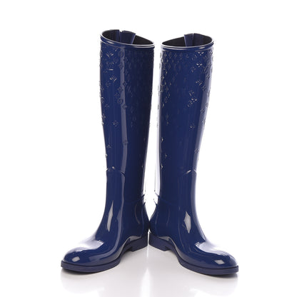 Louis Vuitton Rubber Embossed Monogram Drops High Rain Boots 40 Blue 5 of 8