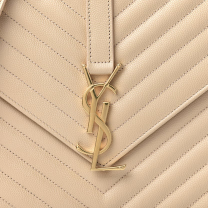 Saint Laurent Grain De Poudre Matelasse Chevron Large Monogram Satchel Nude Powder 10 of 10