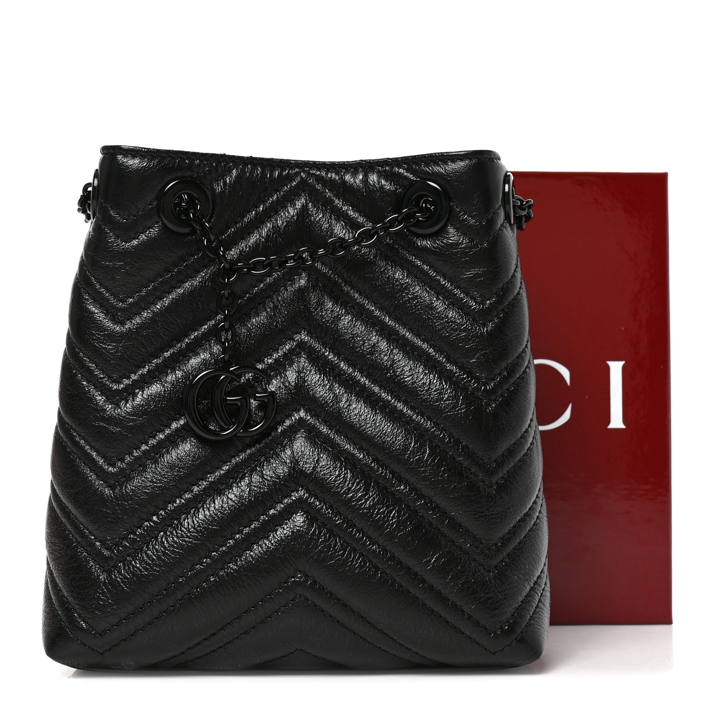 Calfskin Matelasse Monochrome Nano GG Marmont Bucket Bag Black
