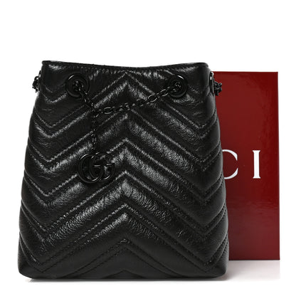 Gucci Calfskin Matelasse Monochrome Nano GG Marmont Bucket Bag Black 10 of 10