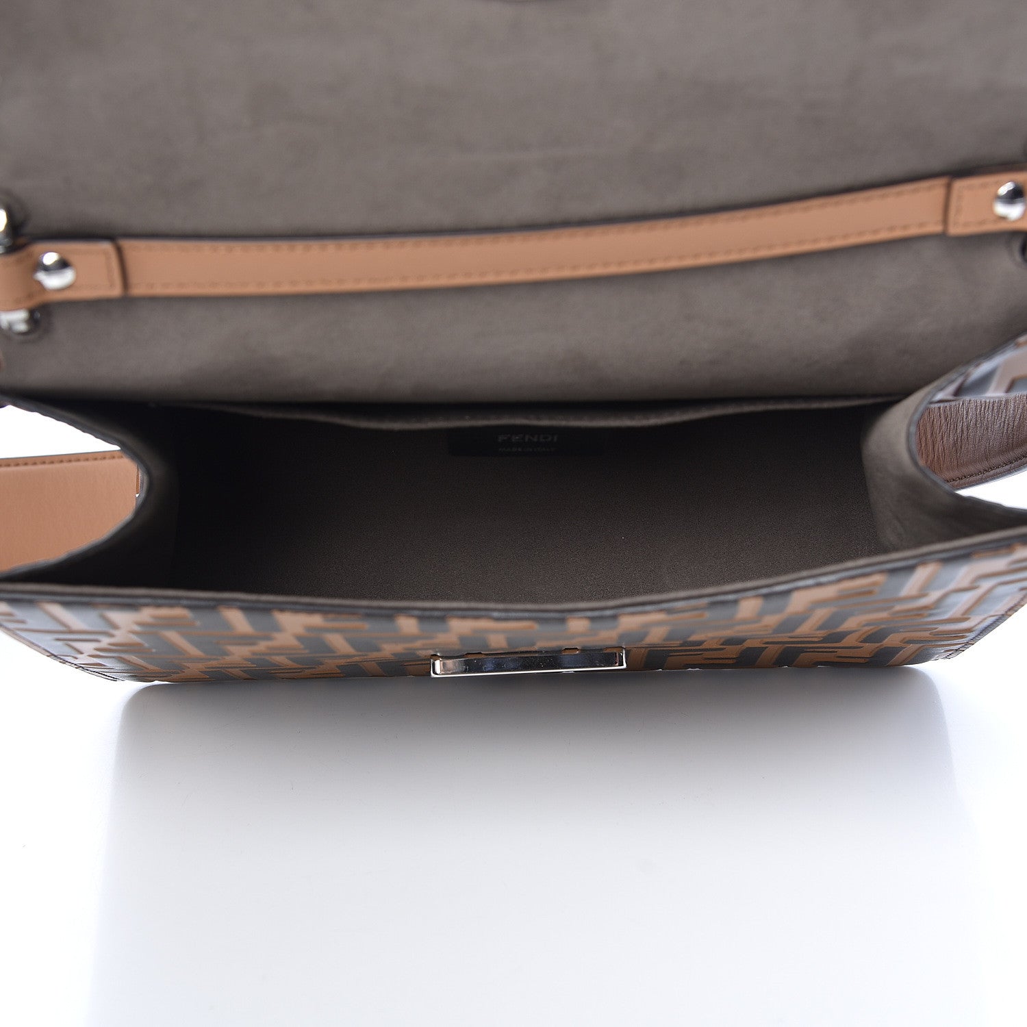 Fendi Vitello Century F is Fendi Whipstitch Threads FF Embossed Kan I Shoulder Bag Tobacco Orzo 6 of 10