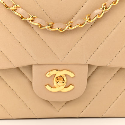 Chanel Lambskin Chevron Quilted Medium Double Flap Beige 9 of 11