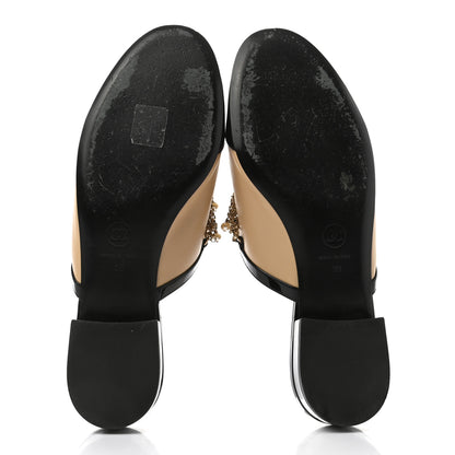 Chanel Lambskin Patent Pearl Chain Charm CC Mules 38 Beige Black 5 of 9