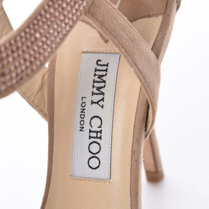 Jimmy Choo Suede Crystal T-Strap Sandals 36.5 Nude 9 of 9