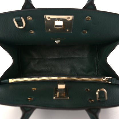 Salvatore Ferragamo Hammered Calfskin Medium Studio Top Handle Bag Dark Green 5 of 8
