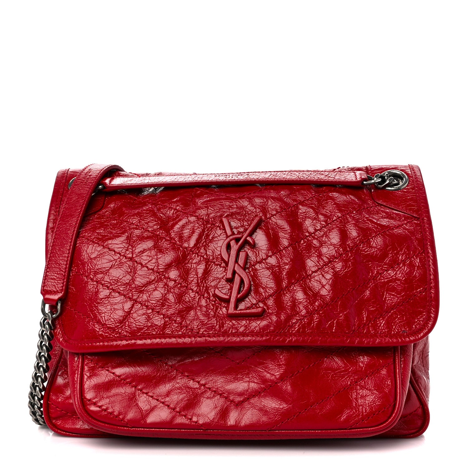 Saint Laurent Crinkled Calfskin Matelasse Monogram Medium Niki Chain Satchel Rouge Eros 1 of 11