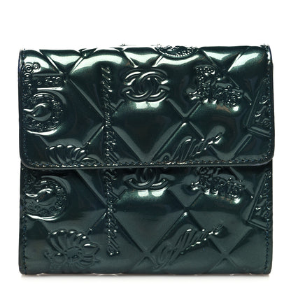 Chanel Patent Calfskin Lucky Symbols Compact French Flap Wallet Green 1 of 9