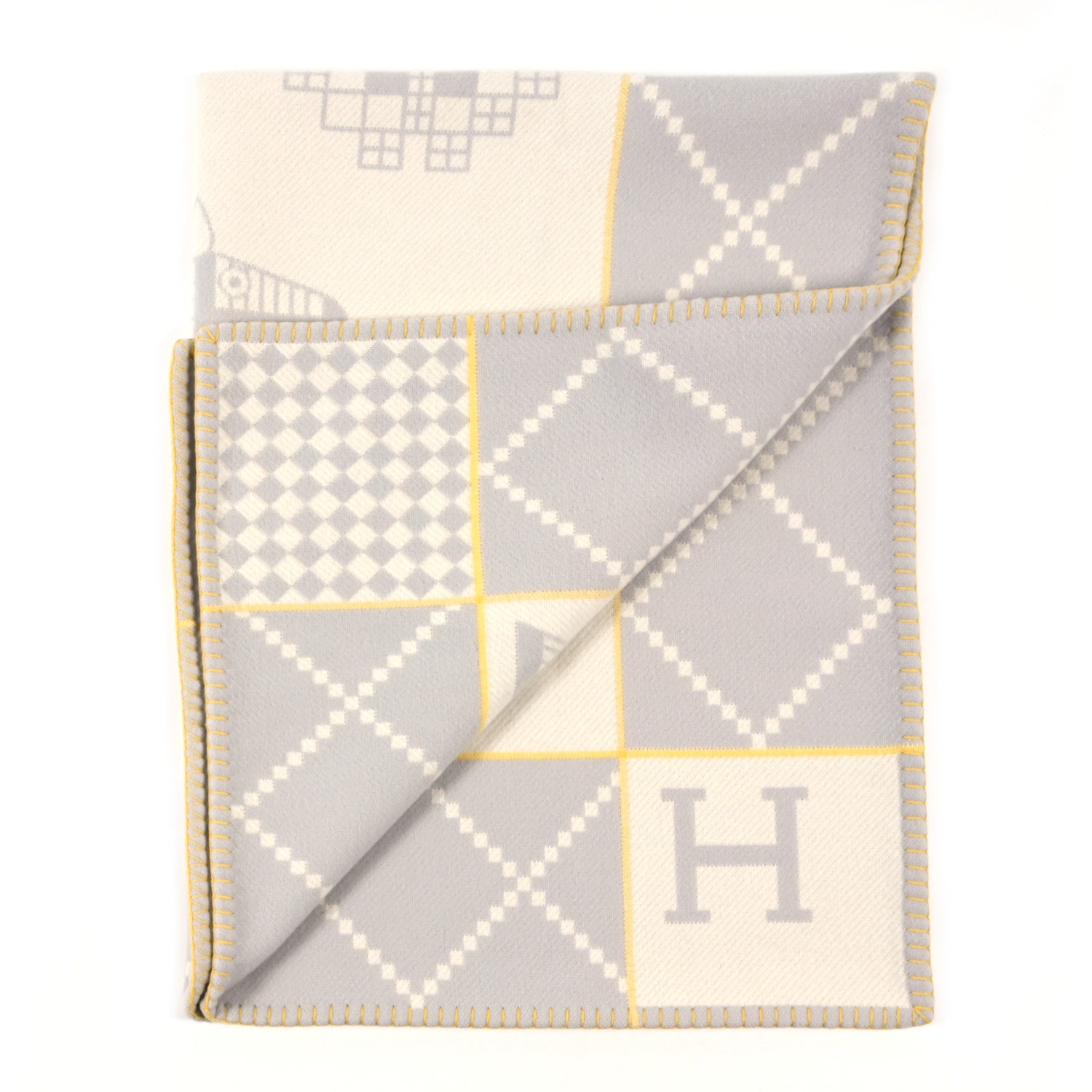 Hermes Wool Cashmere Avalon Animaux Nattes Baby Blanket Gris 2 of 3
