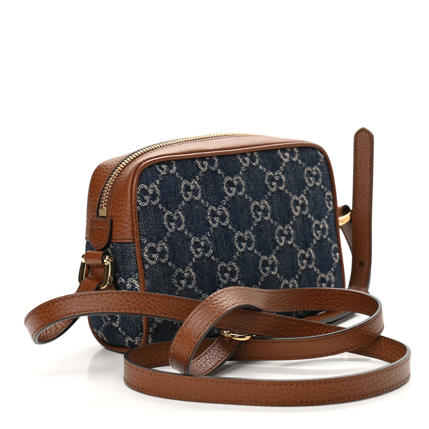 New Denim GG Monogram Dollar Calfskin Mini Ophidia Shoulder Bag Blue Tea Cuir Epilog