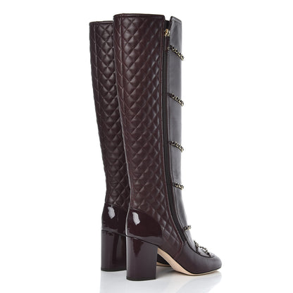 Chanel Lambskin Patent Calfskin Chained High Boots 38 Bordeaux 4 of 8