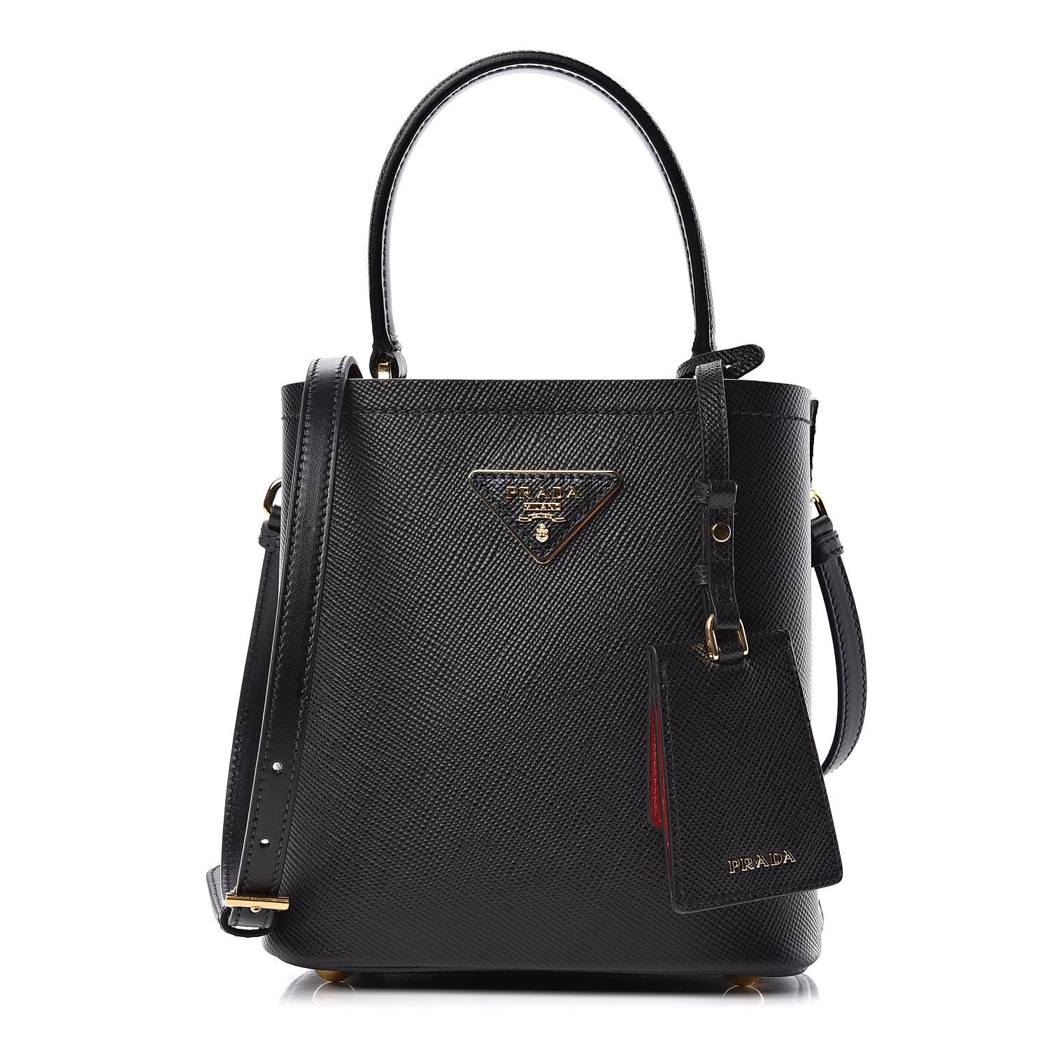 Prada Saffiano Cuir Small Panier Bucket Bag Black Fuoco 1 of 9