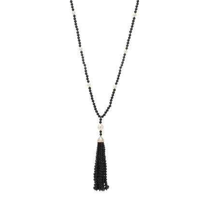 Tiffany Sterling Silver Black Onyx Freshwater Pearl Ziegfeld Tassel Necklace 1 of 3